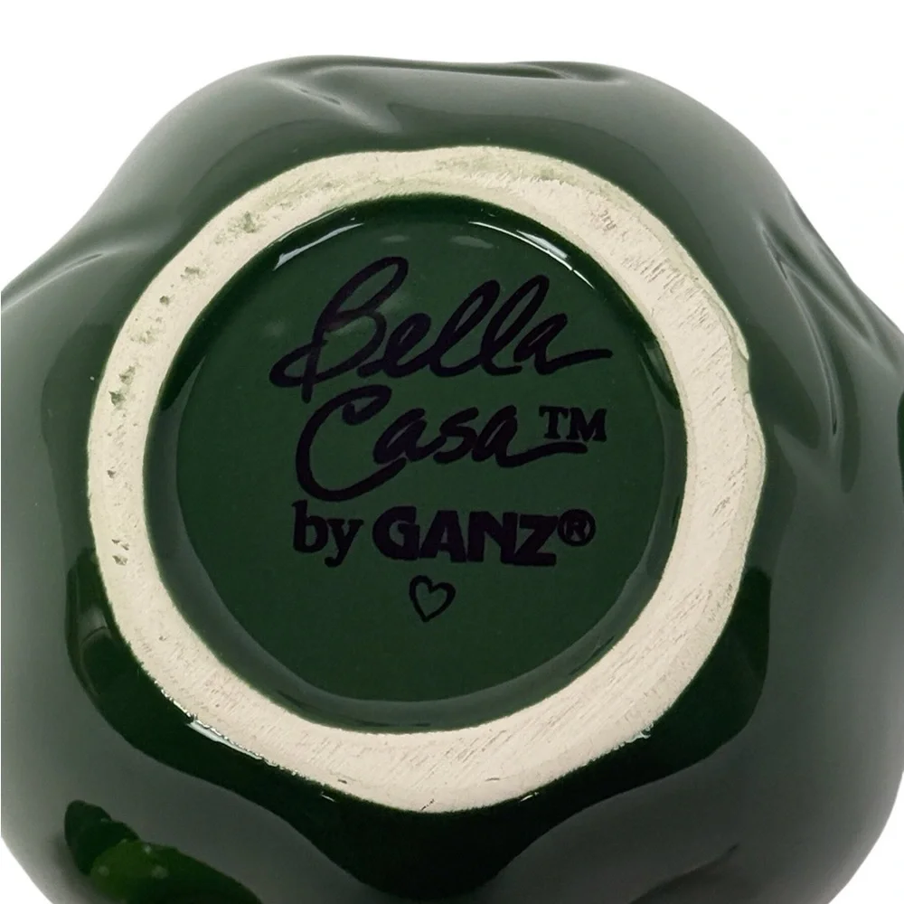 GANZ Bella Casa Green Festive Ceramic Bowl with SS Spreader EUC